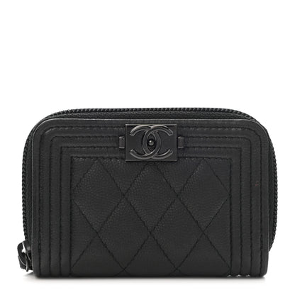 Chanel Caviar Quilted Boy Zip Around Coin Purse Wallet So Black 1 of 8