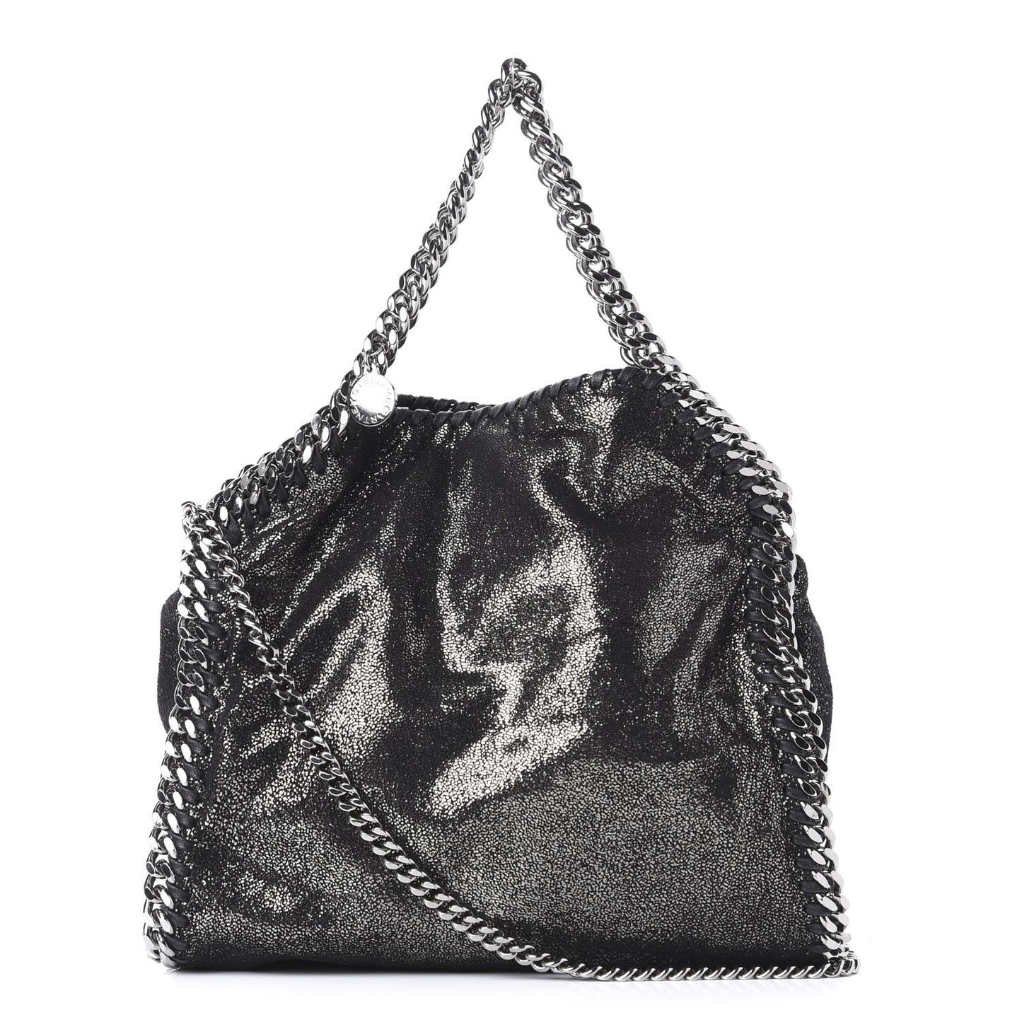 Chamois Shiny Dotted Mini Falabella Fold Over Tote Ruthenium