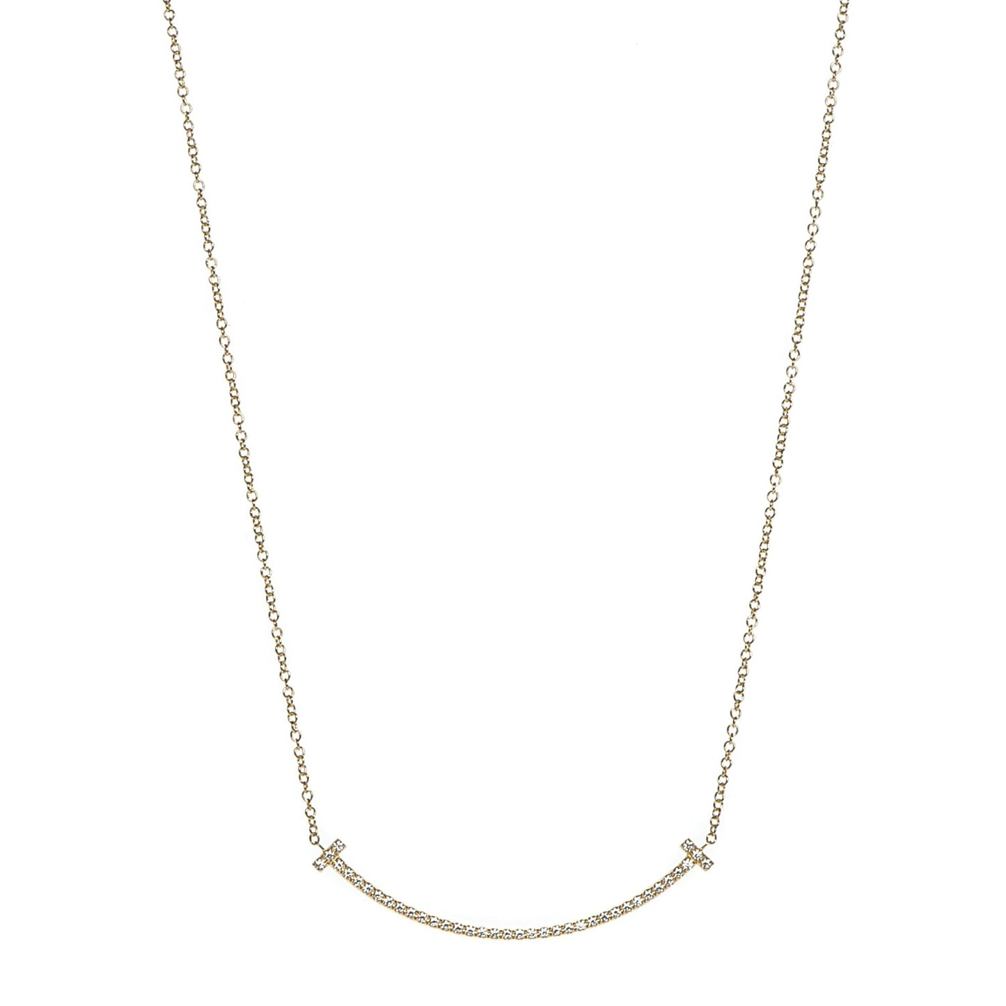 18K Yellow Gold Diamond Small T Smile Pendant Necklace