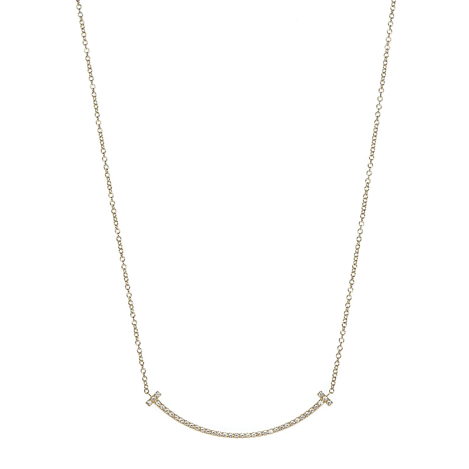 Tiffany 18K Yellow Gold Diamond Small T Smile Pendant Necklace 1 of 5
