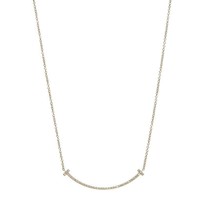 Tiffany 18K Yellow Gold Diamond Small T Smile Pendant Necklace 1 of 5