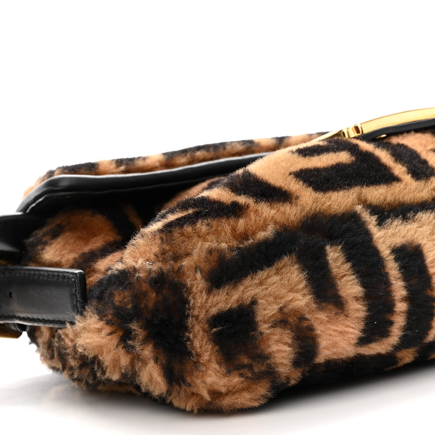 Fendi Shearling Vitello Dolce Macro FF 1974 Baguette Tobacco Black 8 of 10