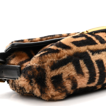Fendi Shearling Vitello Dolce Macro FF 1974 Baguette Tobacco Black 8 of 10