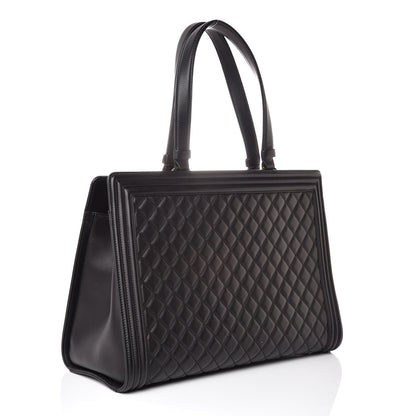 Chanel Calfskin Quilted Boy Shopping Tote Black 3 of 10