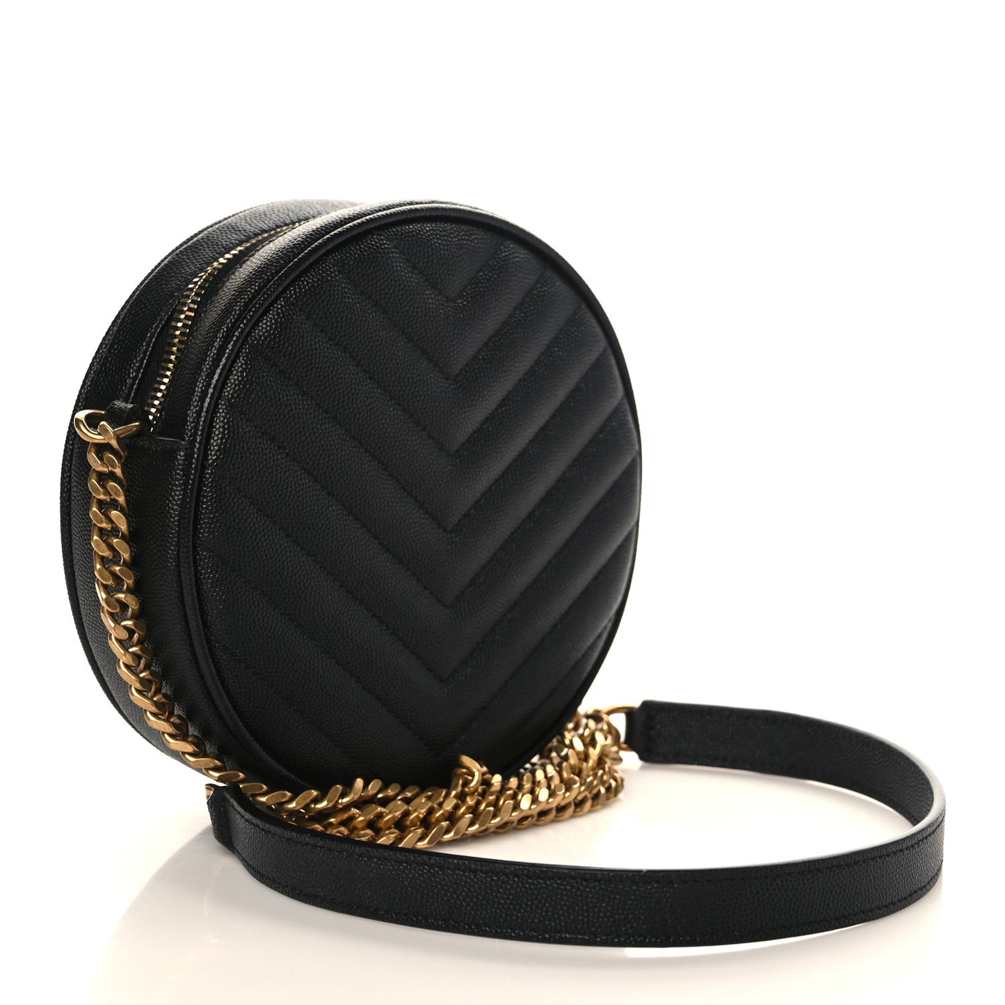 Grain De Poudre Matelasse Chevron Quilted Round Vinyle Camera Bag Black