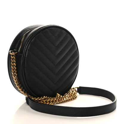 Saint Laurent Grain De Poudre Matelasse Chevron Quilted Round Vinyle Camera Bag Black 3 of 8