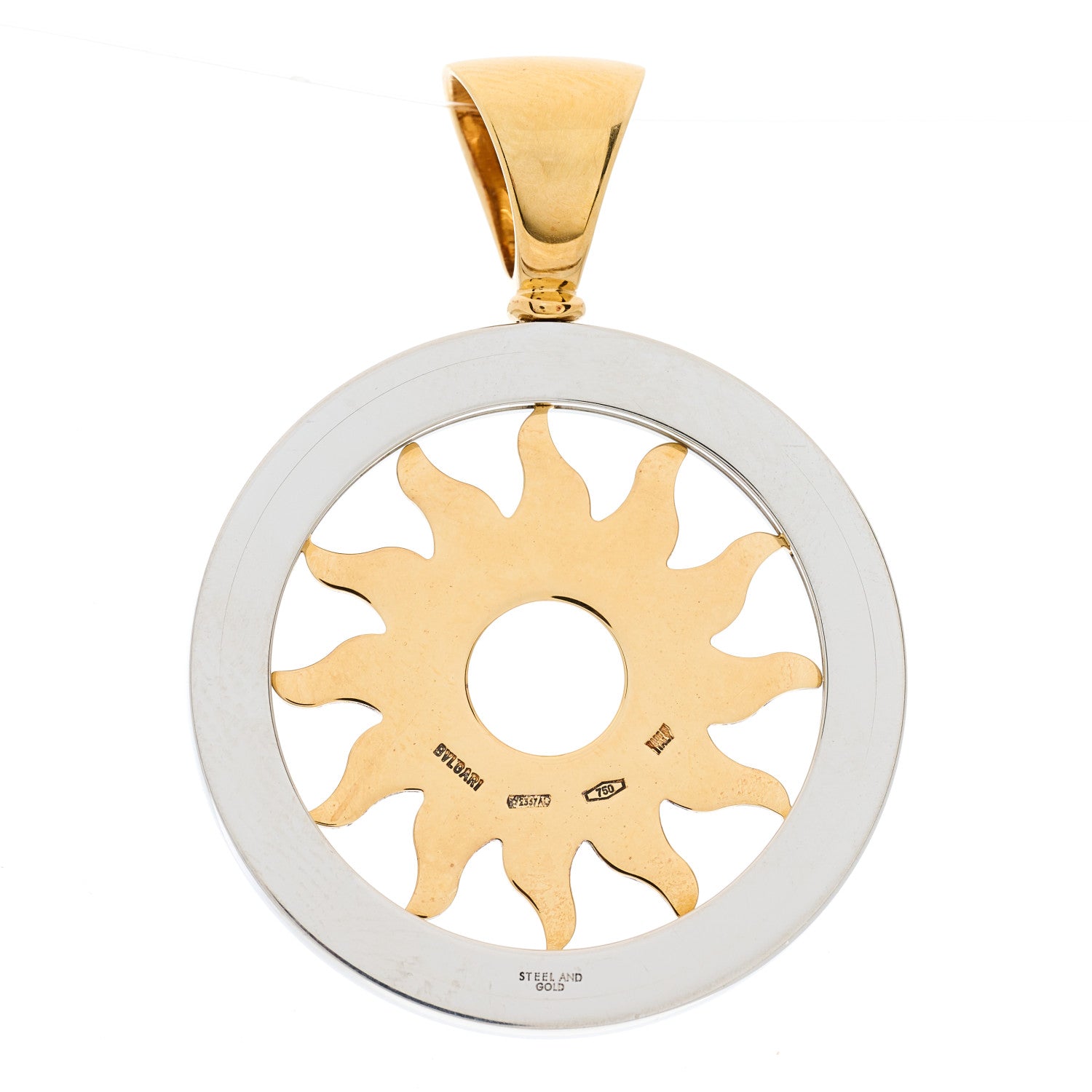 Bulgari 18K Yellow Gold Stainless Steel Tondo Sun Pendant 2 of 3