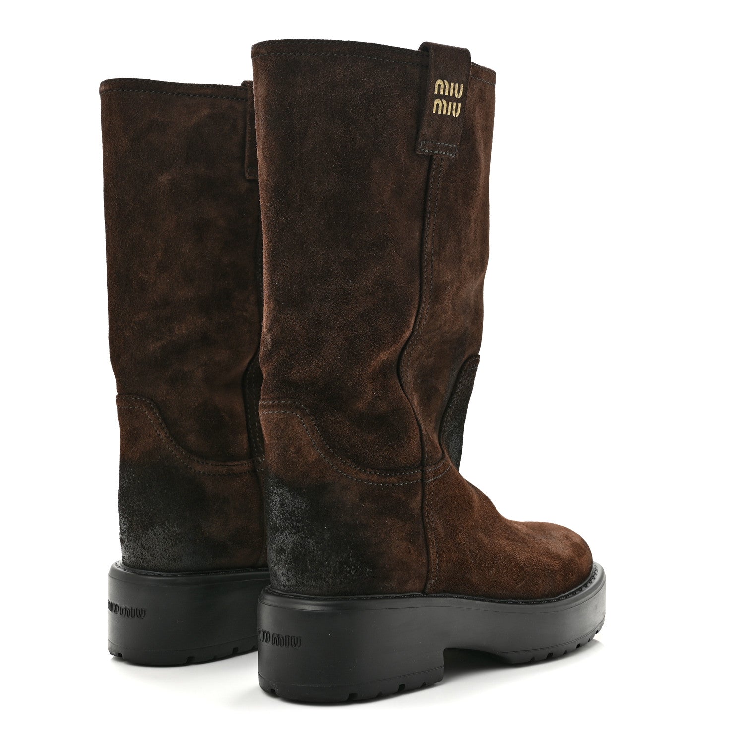 Miu Miu Vintage Effect Suede Mid Calf Boots 39.5 Morro 5 of 9