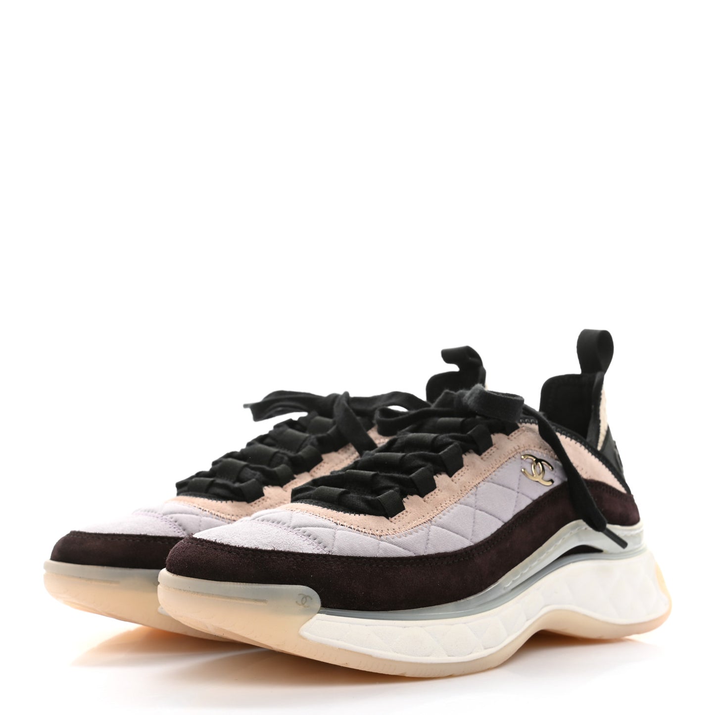 Velvet Calfskin Mixed Fibers CC Sneakers 40 Light Purple Beige