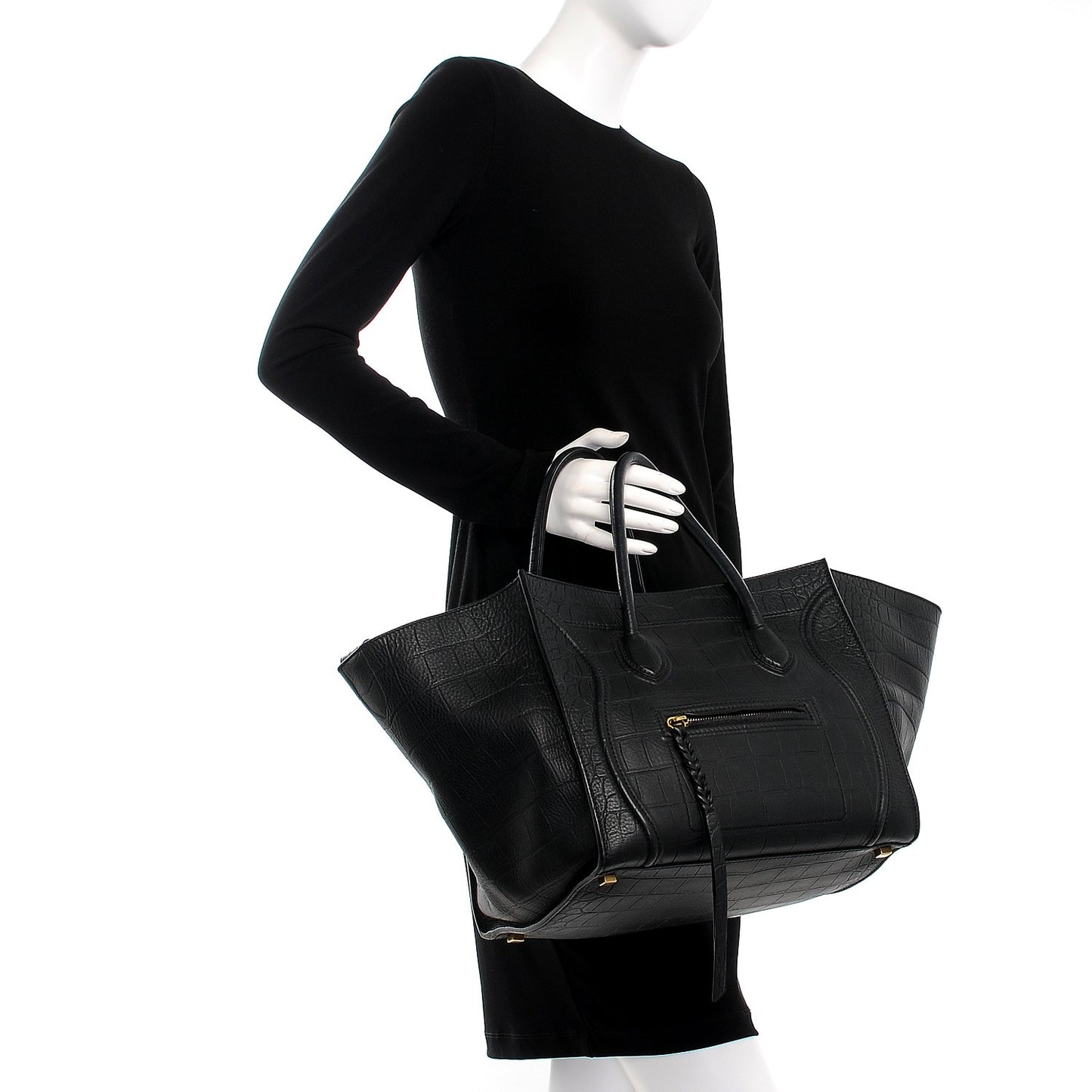 Crocodile Embossed Calfskin Medium Phantom Luggage Black