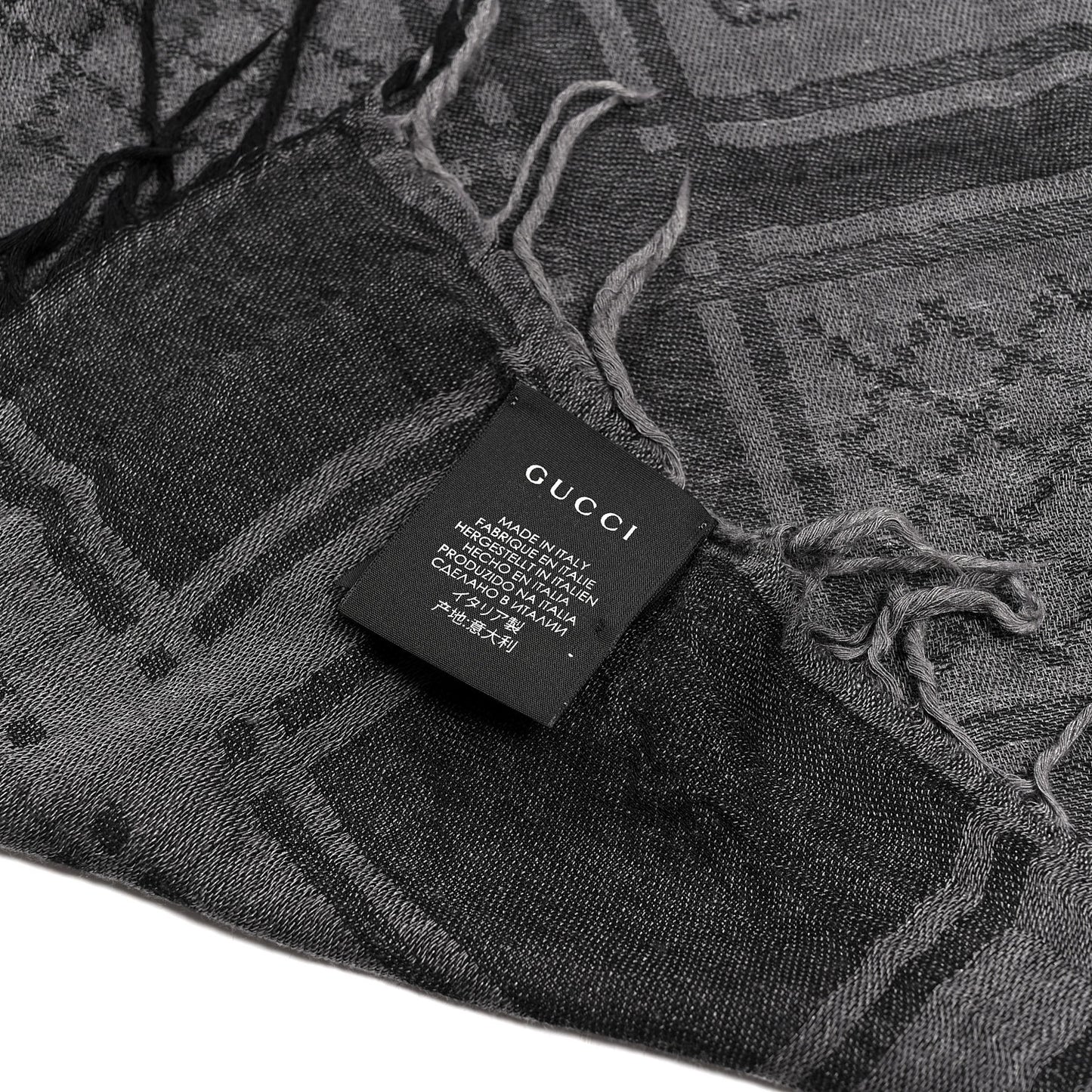 Wool Silk GG Monogram Diamante Plaid Surviee Shawl Graphite Black