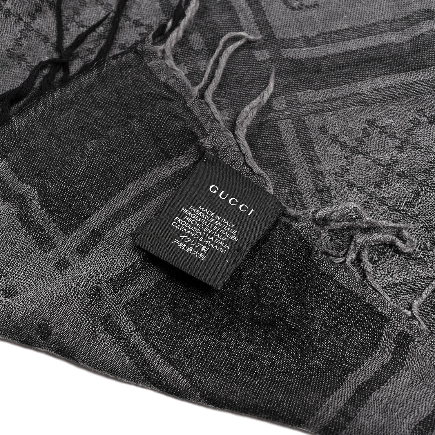 Gucci Wool Silk GG Monogram Diamante Plaid Surviee Shawl Graphite Black 3 of 4