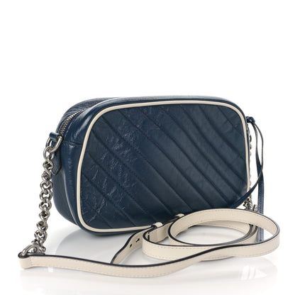 Gucci Vintage Effect Calfskin Matelasse Diagonal Small Torchon GG Marmont Chain Shoulder Bag Blue Agata Mystic White 3 of 9