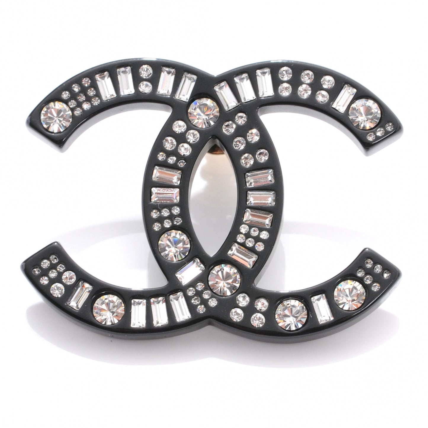 Resin Crystal Baguette Large CC Pin Brooch Black