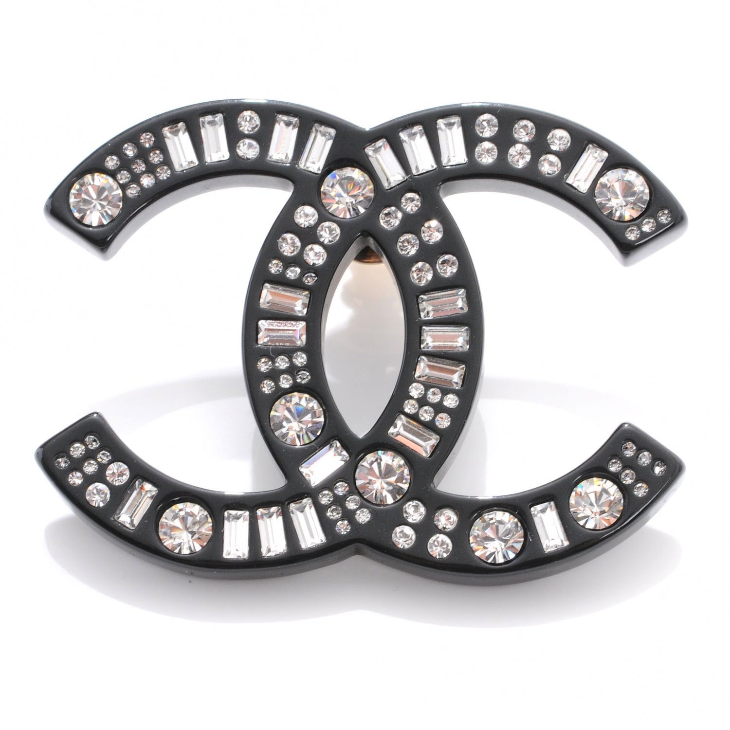 Chanel Resin Crystal Baguette Large CC Pin Brooch Black 1 of 6