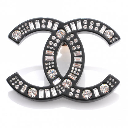 Chanel Resin Crystal Baguette Large CC Pin Brooch Black 1 of 6
