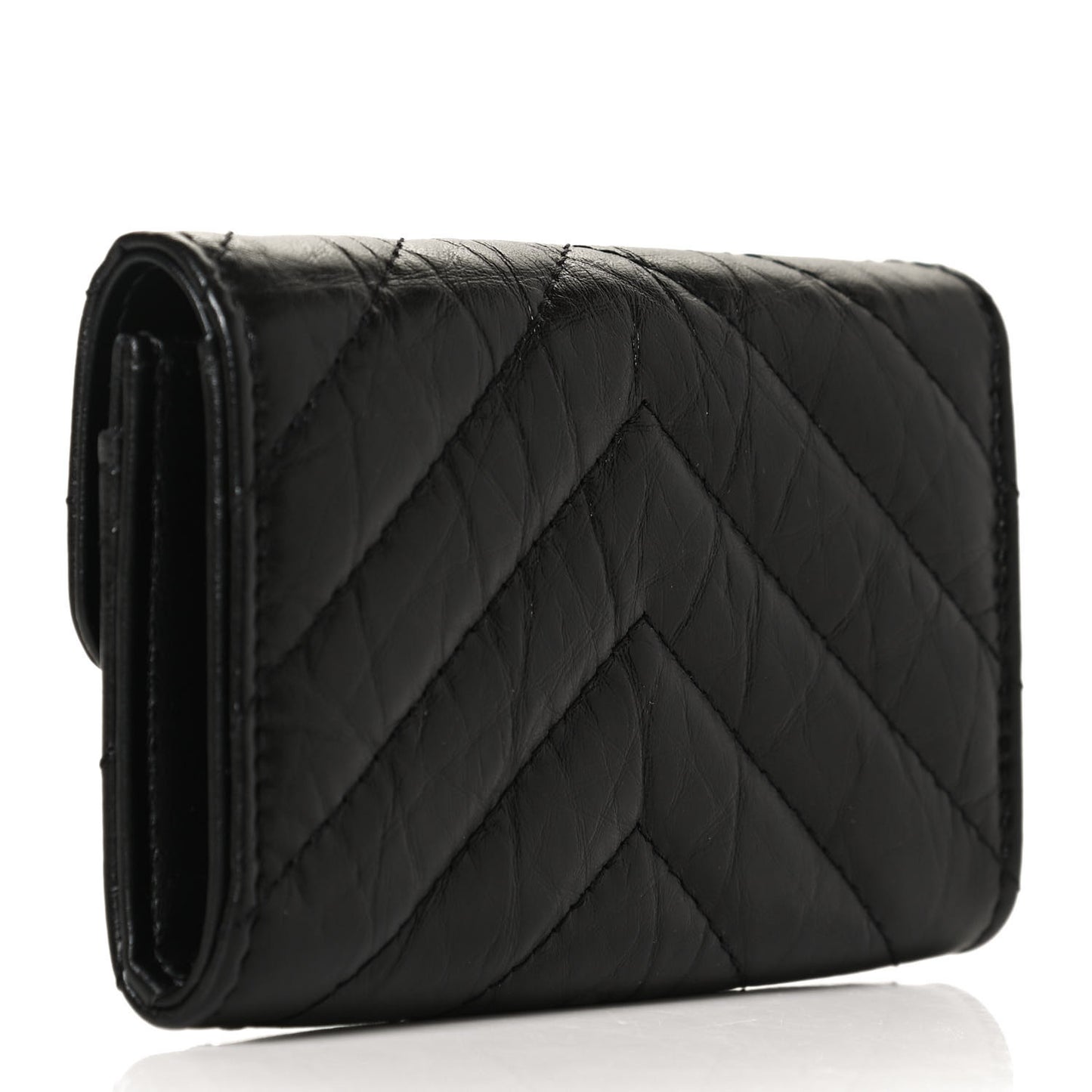 Aged Calfskin Chevron Quilted Reissue Flap Card Holder So Black