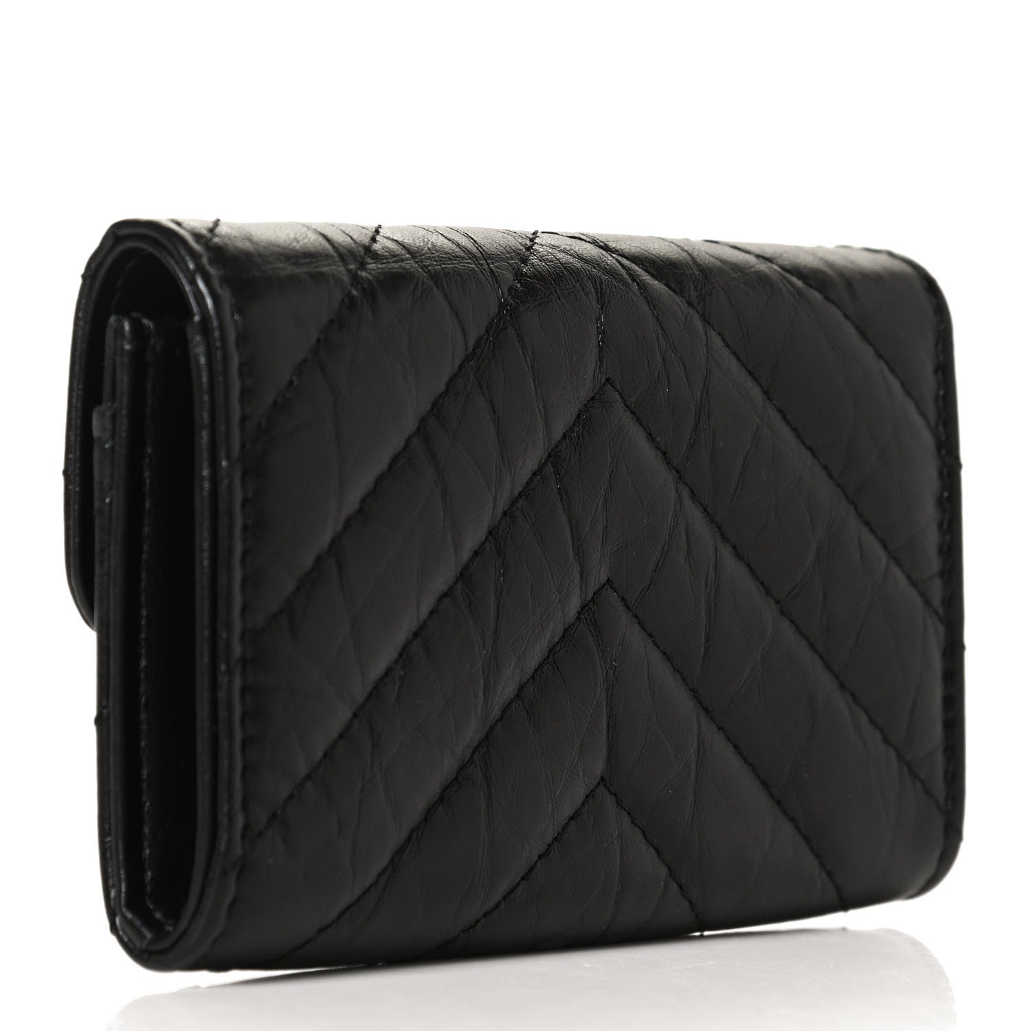 Chanel Aged Calfskin Chevron Quilted Reissue Flap Card Holder So Black 3 of 12