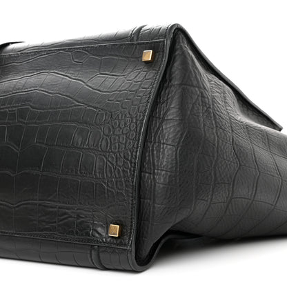 Celine Calfskin Crocodile Embossed Medium Phantom Luggage Black 9 of 17