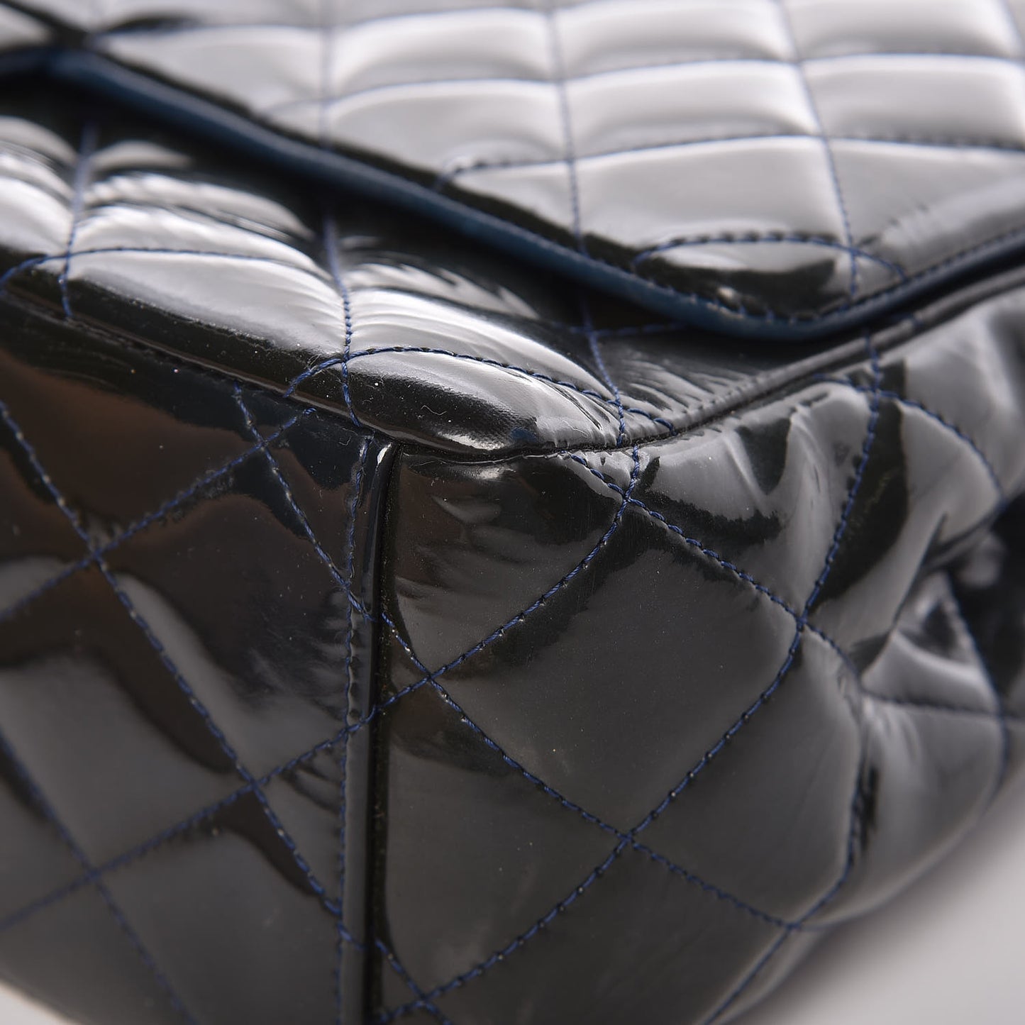 Patent Quilted Maxi Double Flap Navy Blue