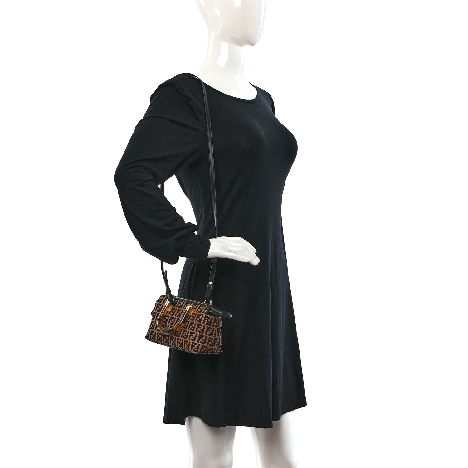 Fendi Raffia Chenille Vitello King Plexiglass Micro FF Mini By The Way Top Handle Boston Bag Naturale Black 2 of 8