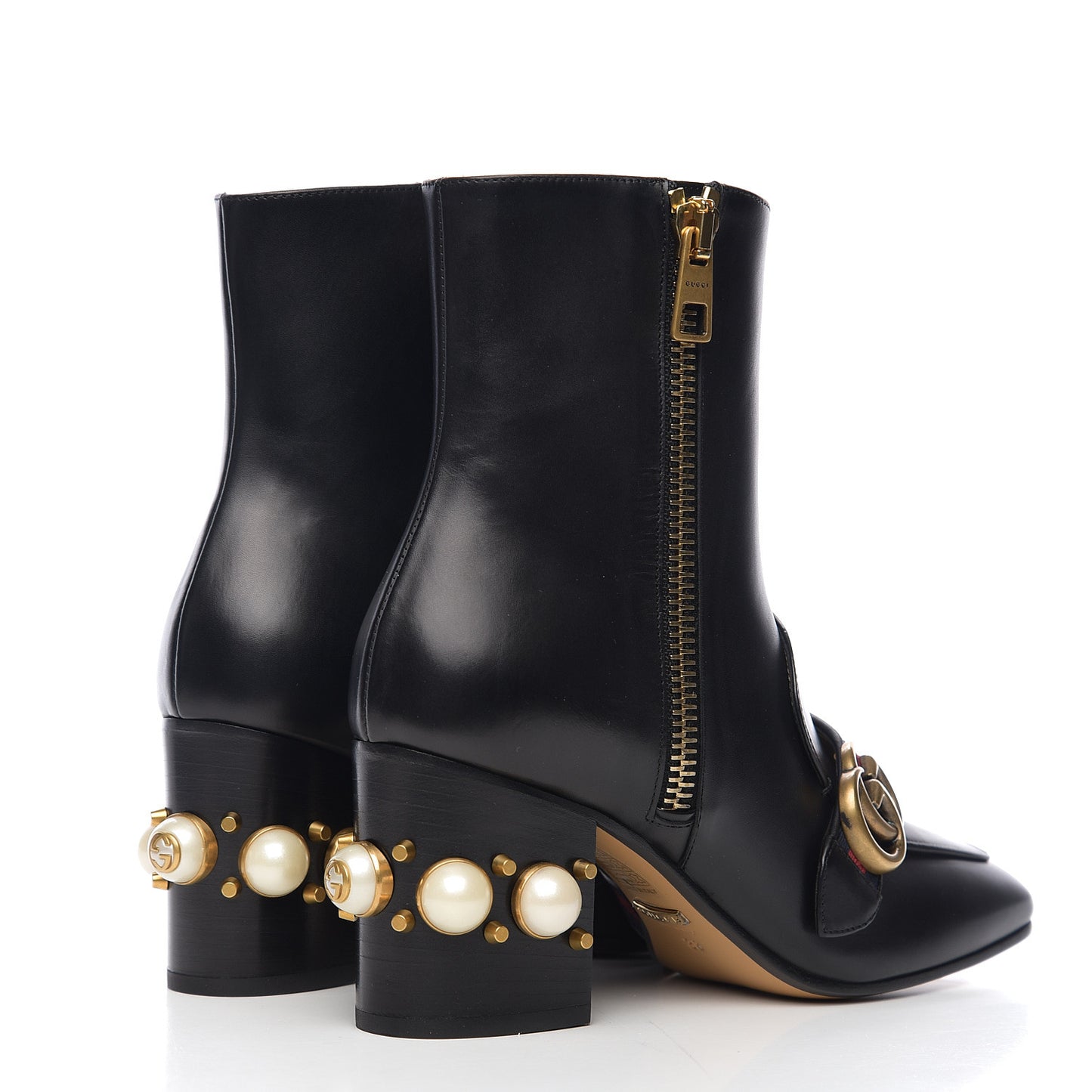 Betis Glamour Calfskin Web Pearl Embellished Peyton 75mm Ankle Boots 38 Black