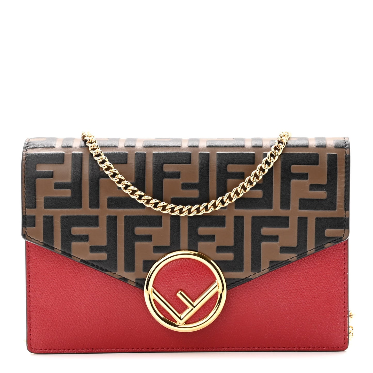 Vitello Cruise F is Fendi FF 1974 Embossed Medium Envelope Wallet On Chain Fragola Maya Black