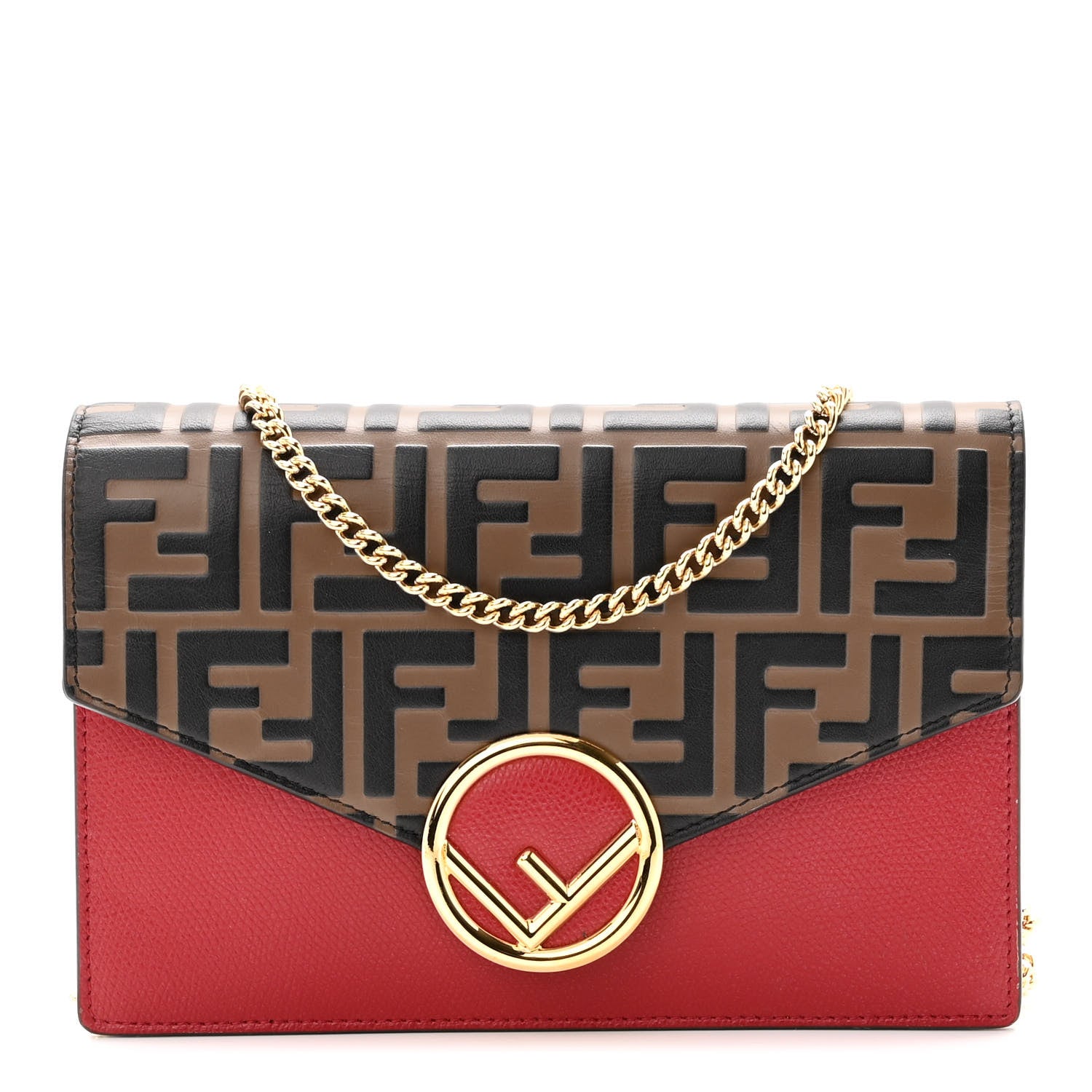 Fendi Vitello Cruise F is Fendi FF 1974 Embossed Medium Envelope Wallet On Chain Fragola Maya Black 1 of 8