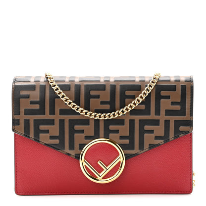 Fendi Vitello Cruise F is Fendi FF 1974 Embossed Medium Envelope Wallet On Chain Fragola Maya Black 1 of 8