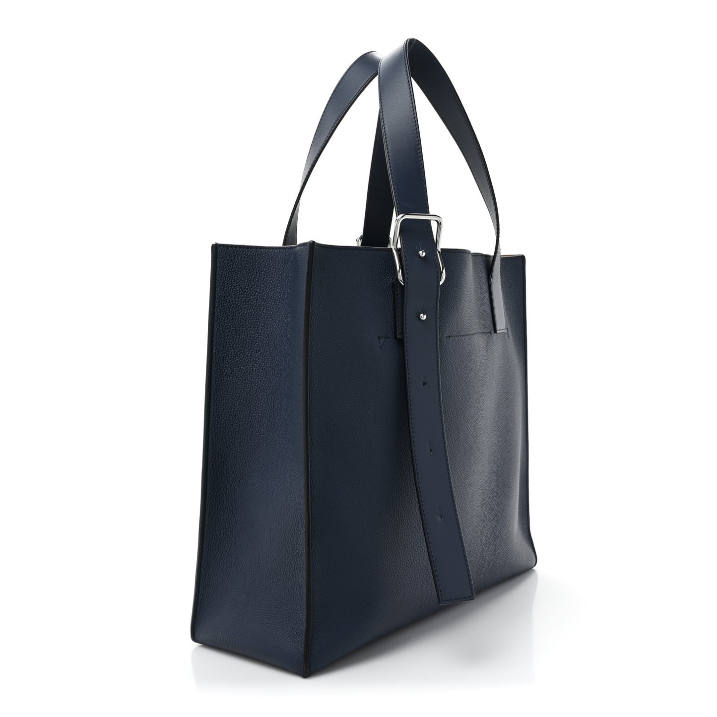 Soft Grained Calfskin Buckle Zip Tote Navy