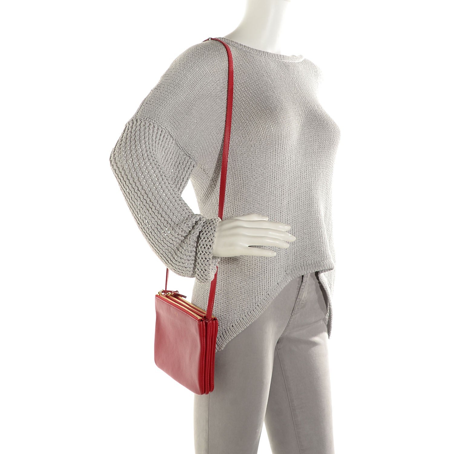 Celine Lambskin Small Trio Crossbody Bag Red 2 of 7