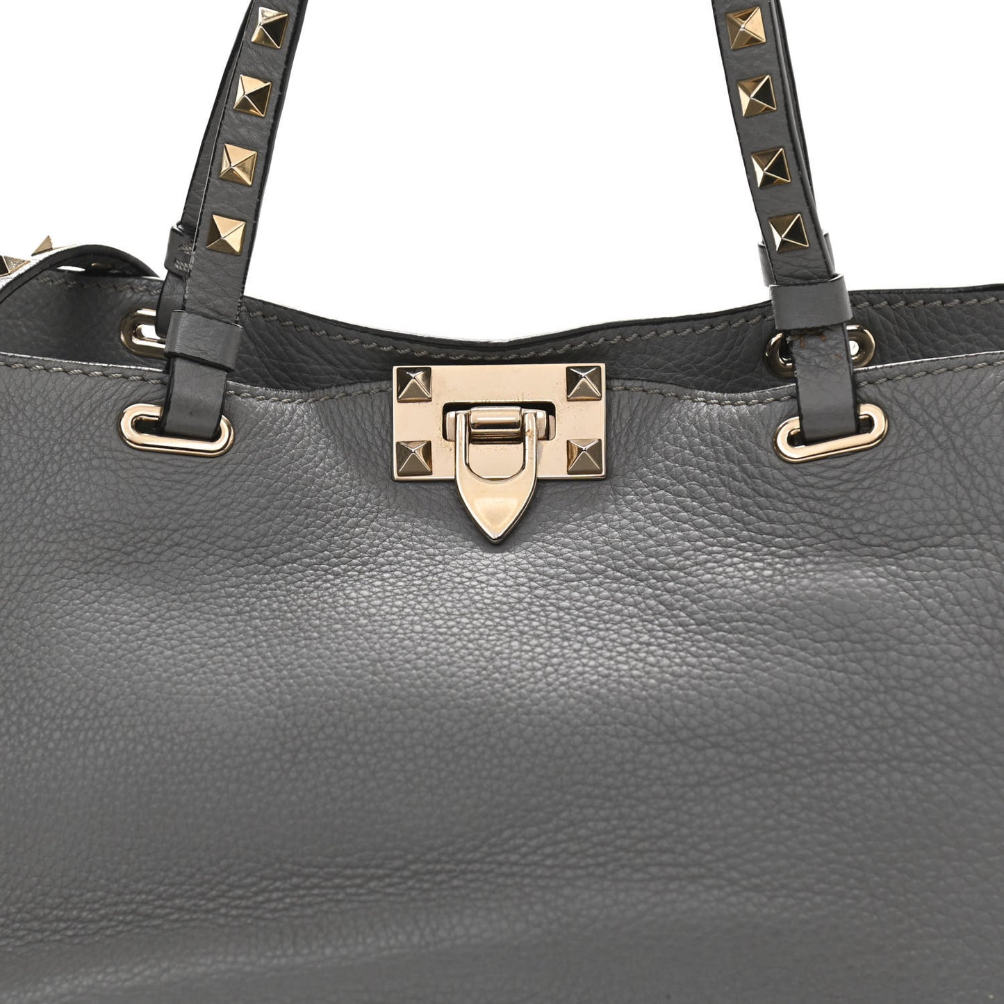 Grained Calfskin Small Rockstud Tote Grey