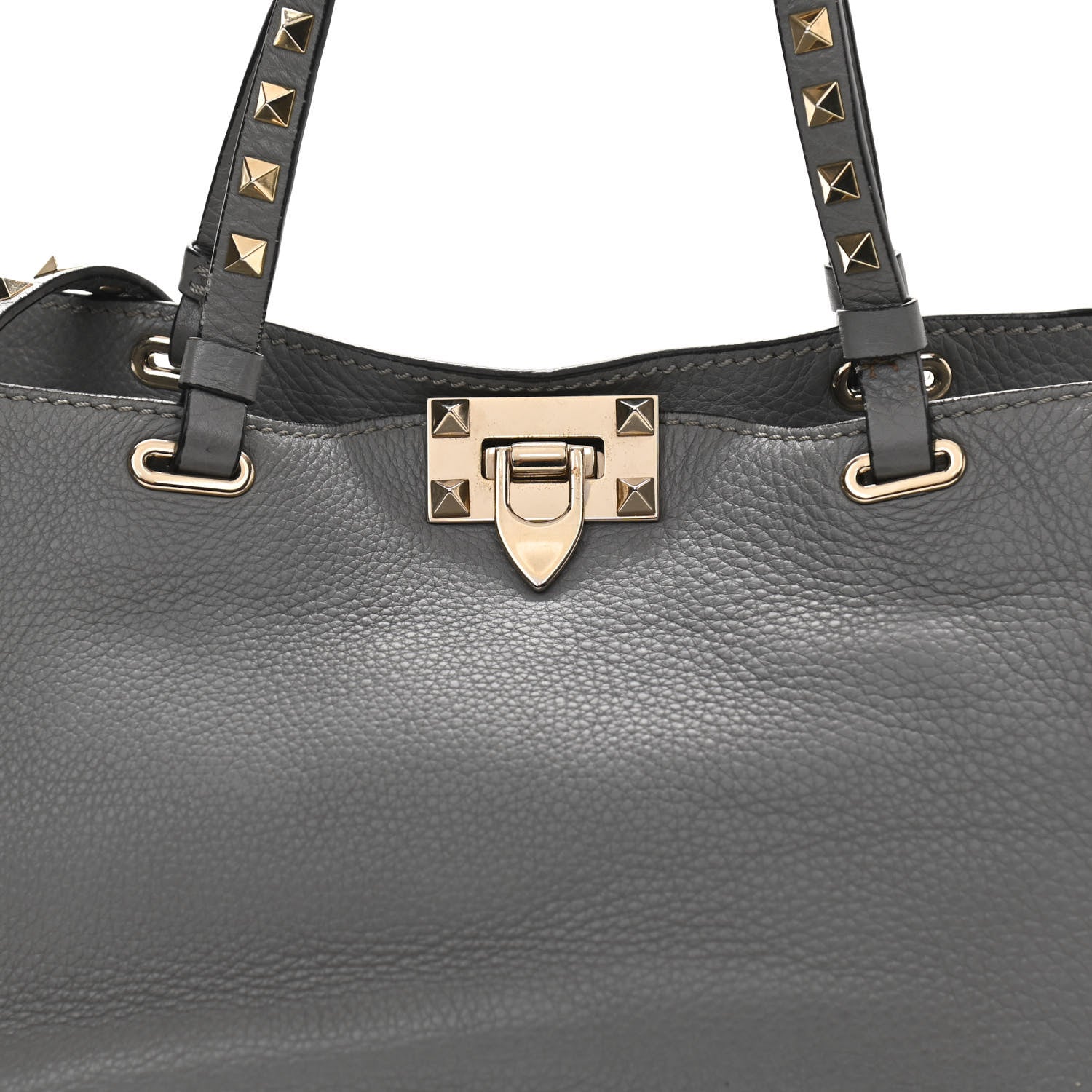Valentino Garavani Grained Calfskin Small Rockstud Tote Grey 7 of 12