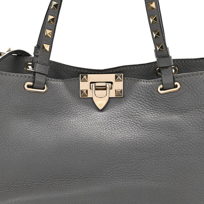 Valentino Garavani Grained Calfskin Small Rockstud Tote Grey 7 of 12