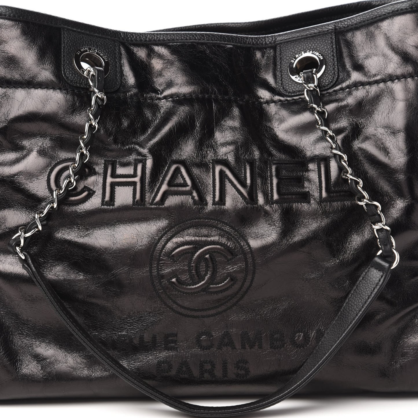 Glazed Calfskin Small Deauville Tote Black