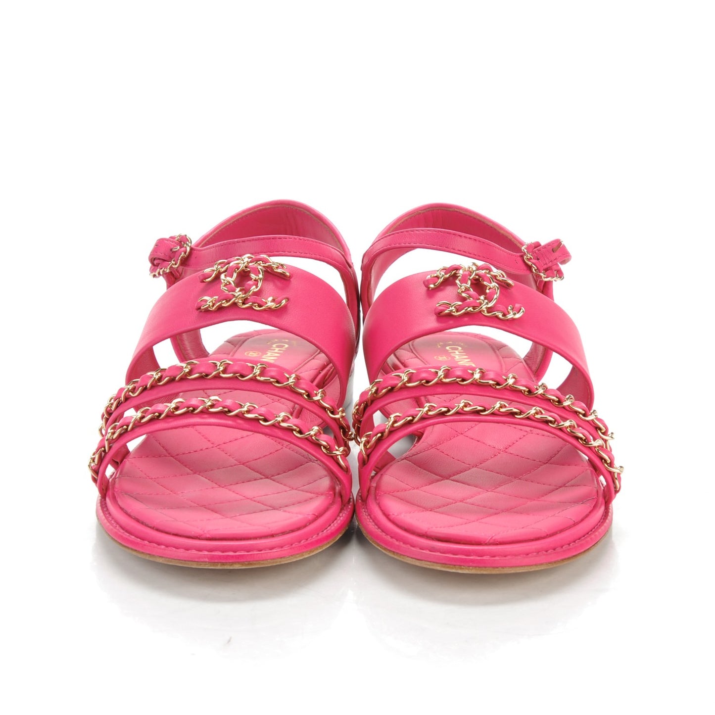 Lambskin Quilted Chain CC Sandals 40 Fuchsia
