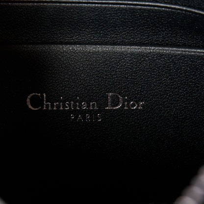Christian Dior Calfskin Macrocannage Diamond Caro Zipped Pouch With Chain Black 6 of 10