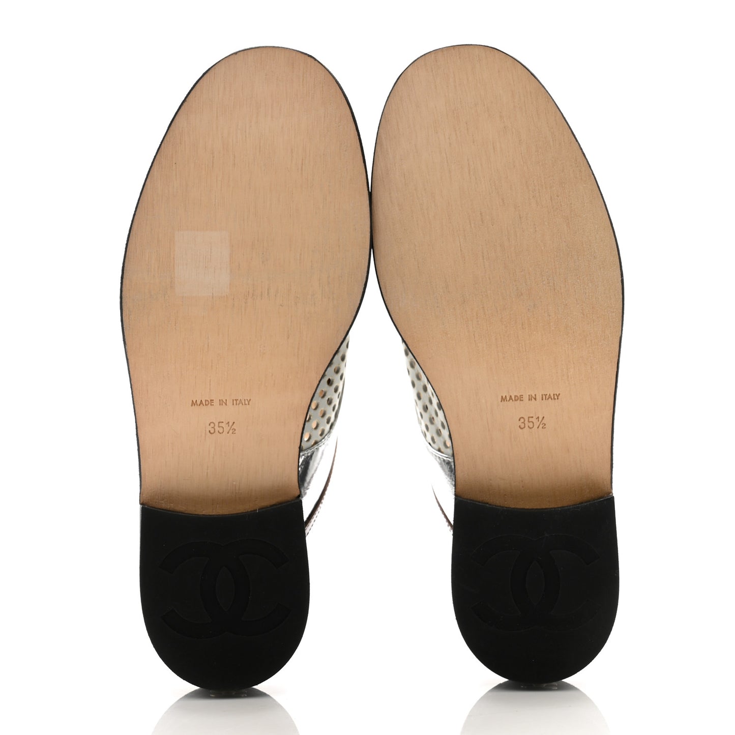 Lambskin Perforated Cap Toe Lace Up Mules 35.5 Silver Black