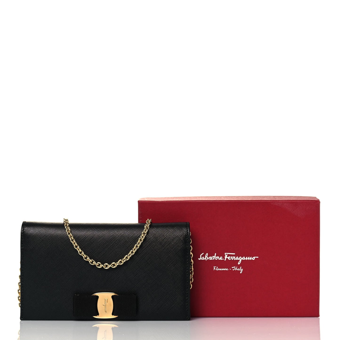 Printed Calfskin Ginny Wallet On Chain Black