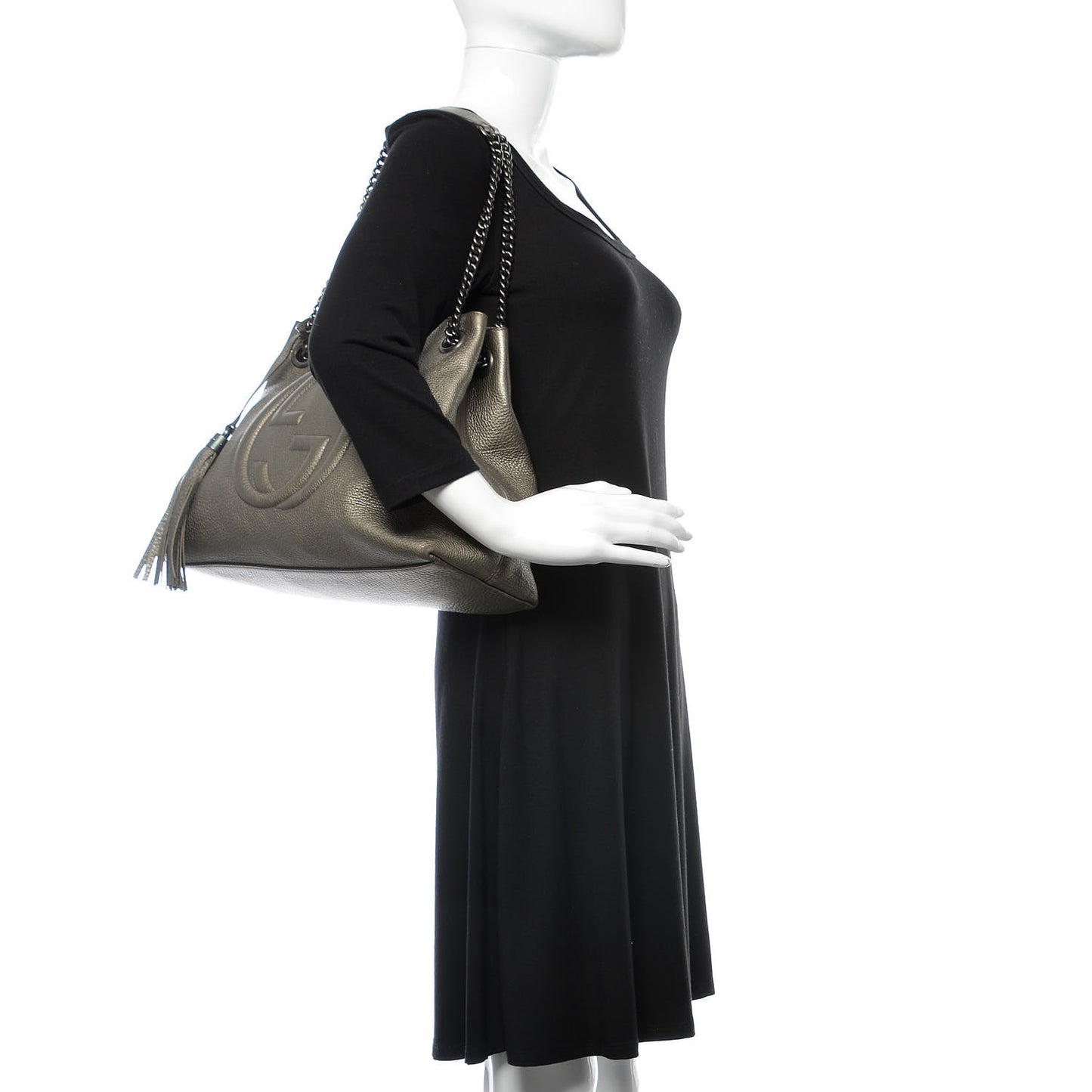 Metallic Pebbled Calfskin Medium Soho Chain Shoulder Bag Sasso