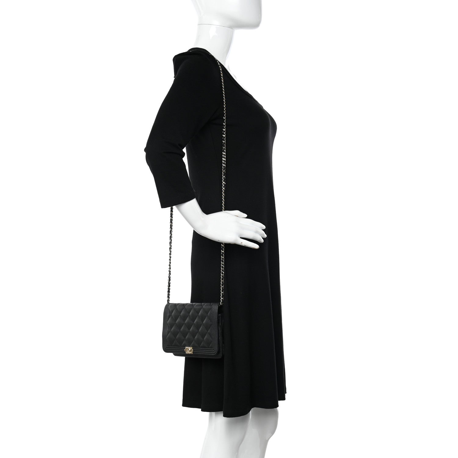 Chanel Caviar Quilted Boy Wallet On Chain WOC Black 2 of 12