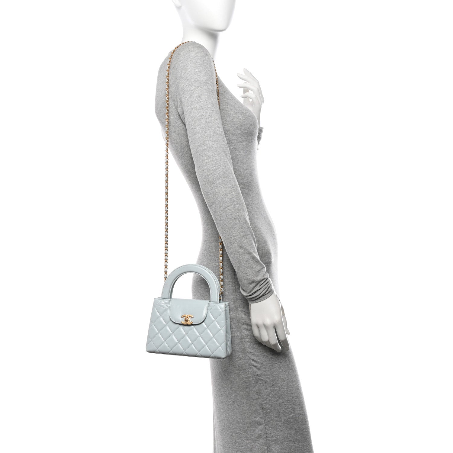 Chanel Shiny Aged Calfskin Quilted Nano Kelly Shopper Light Blue 2 of 12