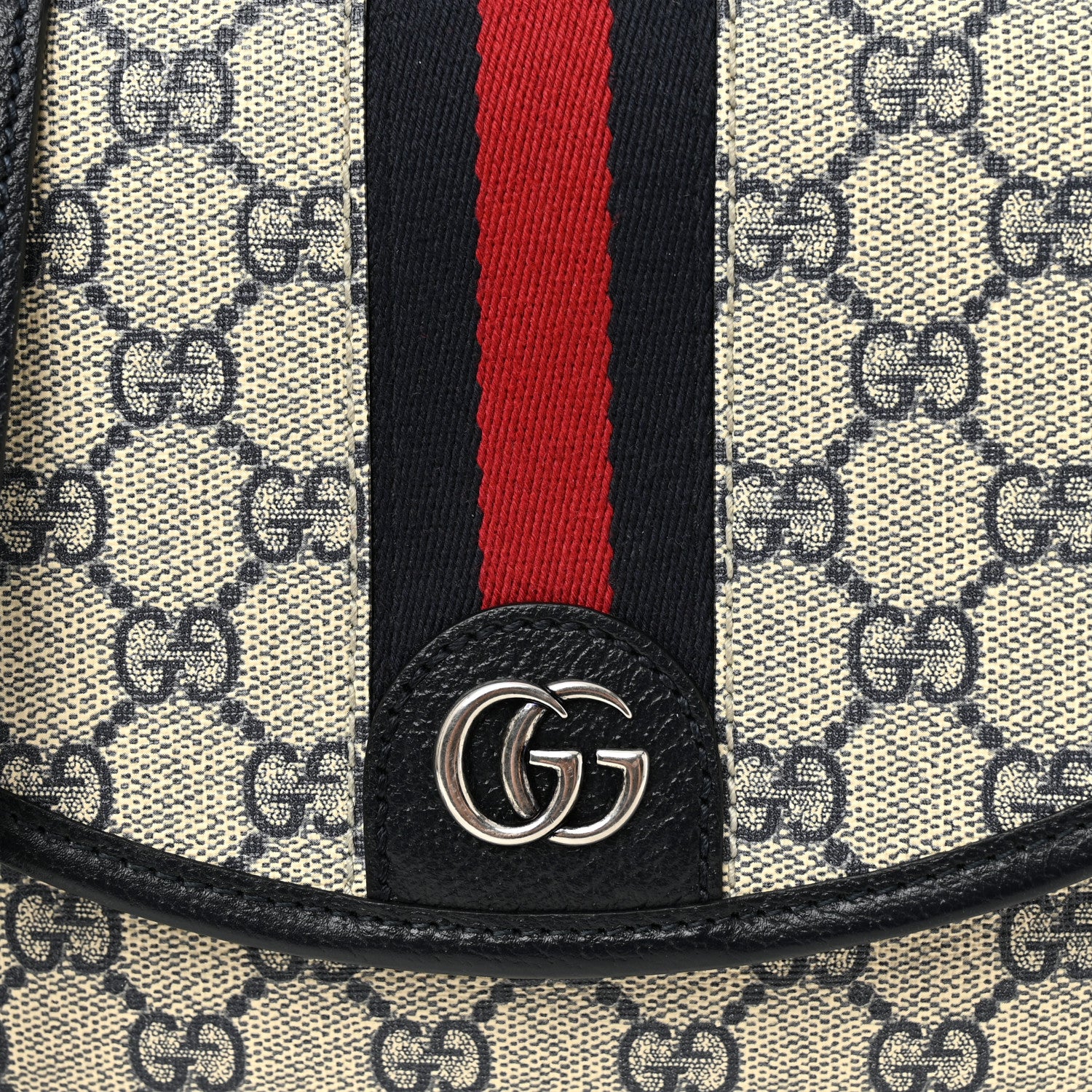 Gucci GG Supreme Monogram Textured Dollar Calfskin Web Studded Mini Ophidia Flap Shoulder Bag Beige Blue 8 of 11