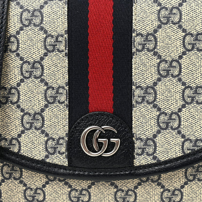 Gucci GG Supreme Monogram Textured Dollar Calfskin Web Studded Mini Ophidia Flap Shoulder Bag Beige Blue 8 of 11