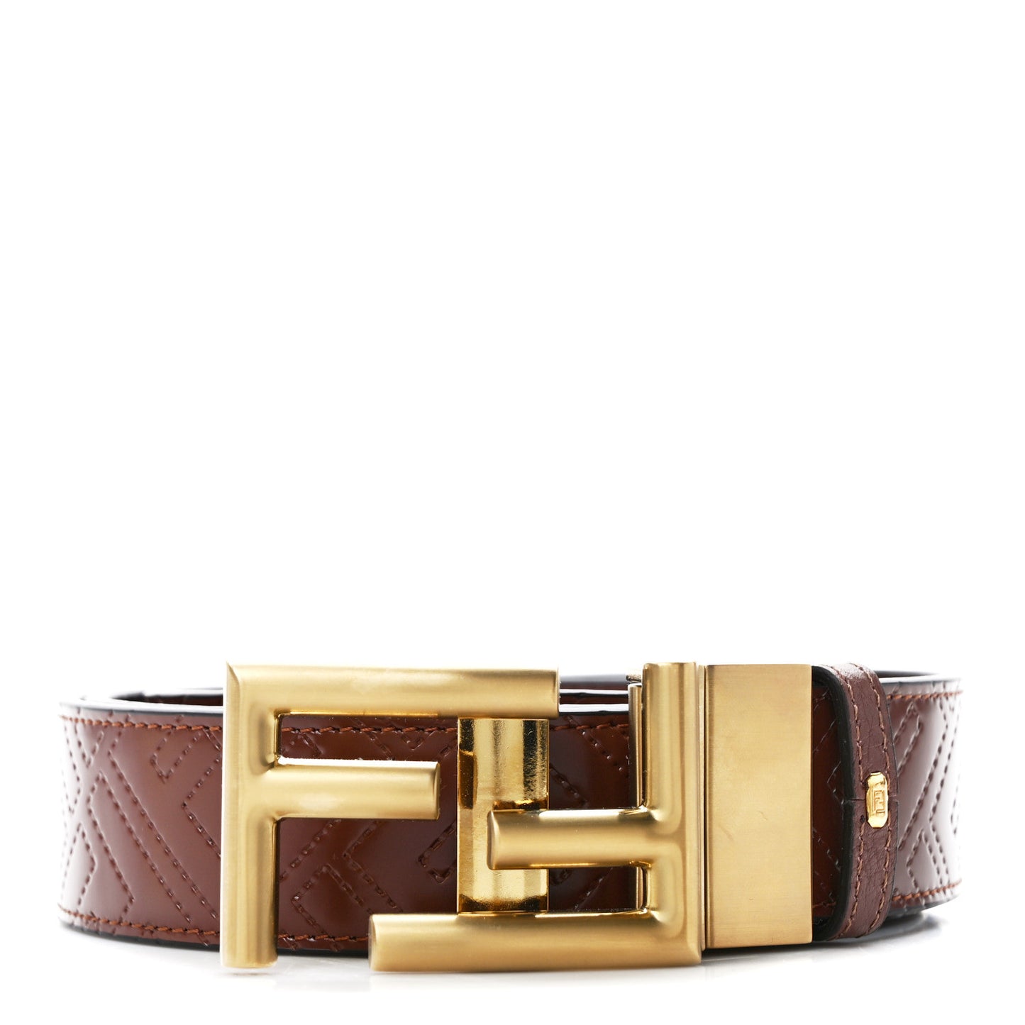 Vitello Stitched FF Buckle Belt Brown