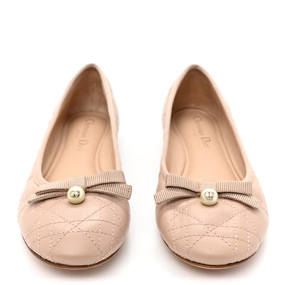 Christian Dior Calfskin Cannage Pearl Bow Ballet Flats 37.5 Nude 2 of 8