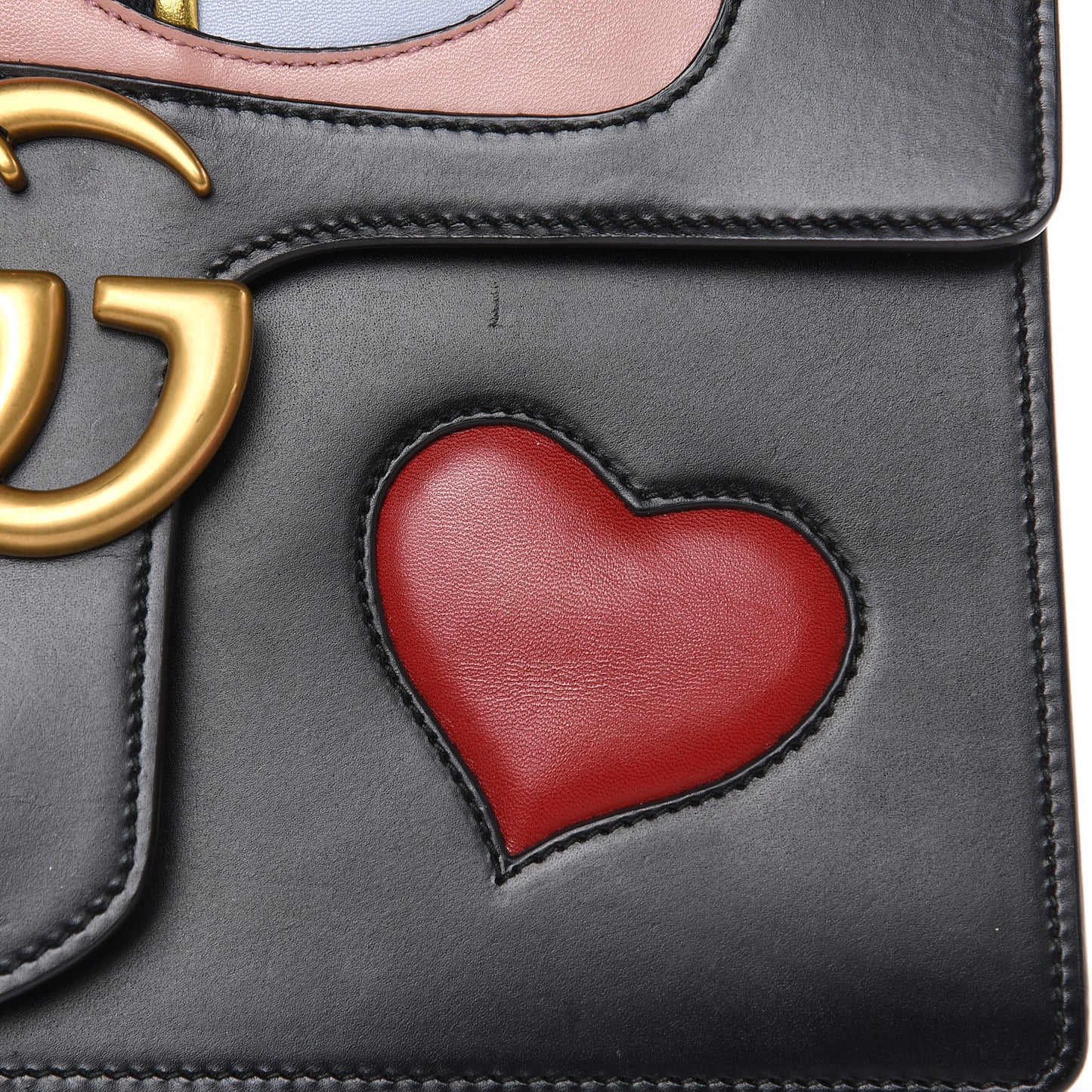Calfskin Web Heart Medium GG Marmont Chain Handle Bag Black