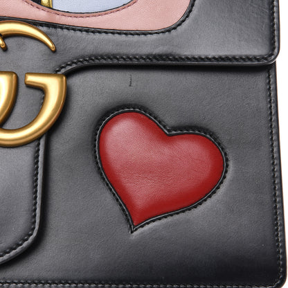 Gucci Calfskin Web Heart Medium GG Marmont Chain Handle Bag Black 13 of 16