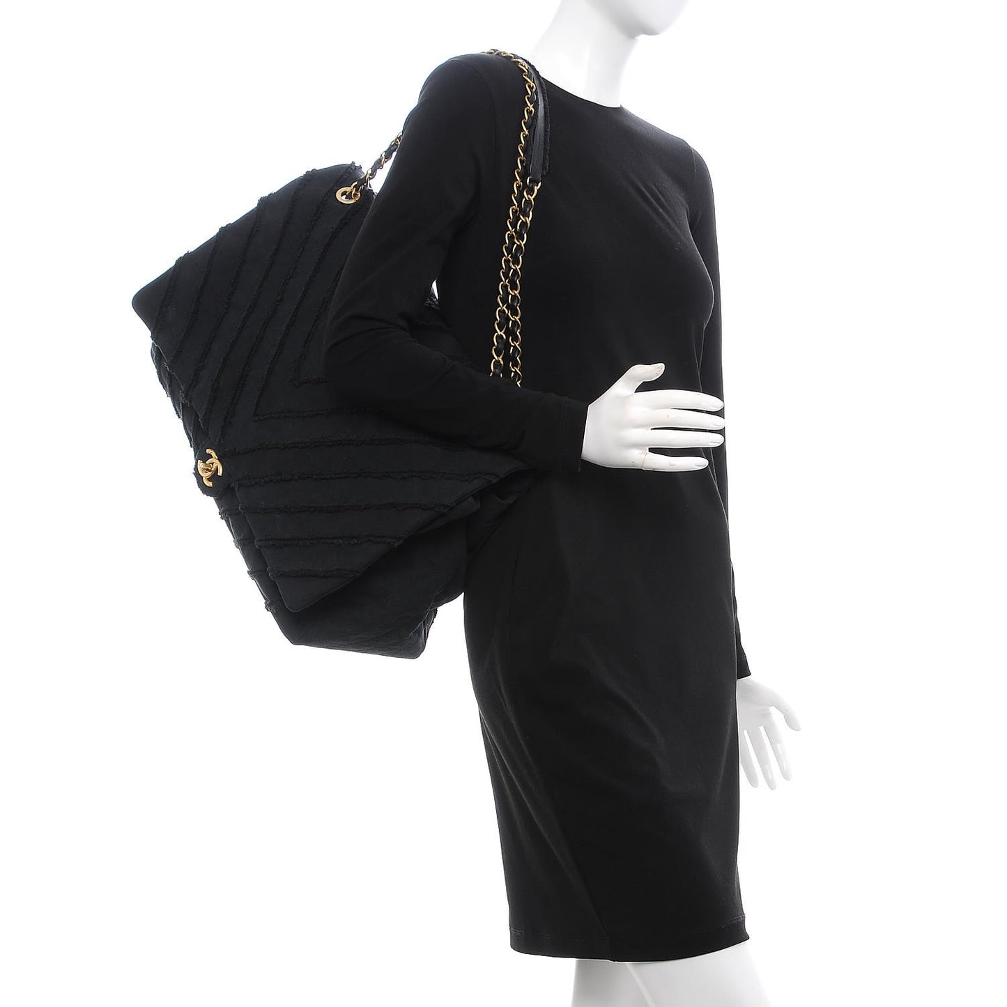 Canvas Chevron Quilted XXL Travel Flap Bag Black