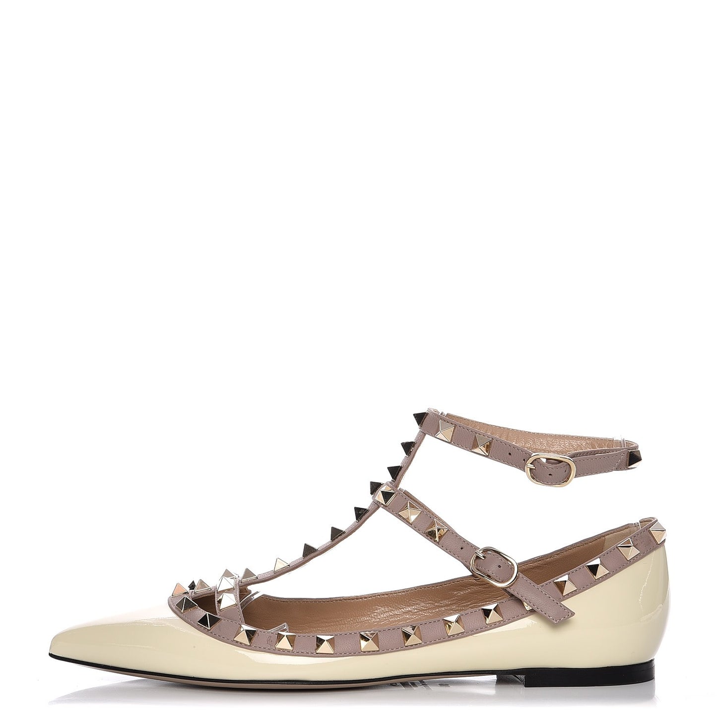 Patent Rockstud Cage Ballerina Flats 38 Light Ivory Poudre